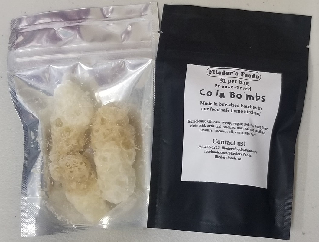 Freeze dried Cola Bombs (previously known as cola bottle gummies), in zip close mylar pouch