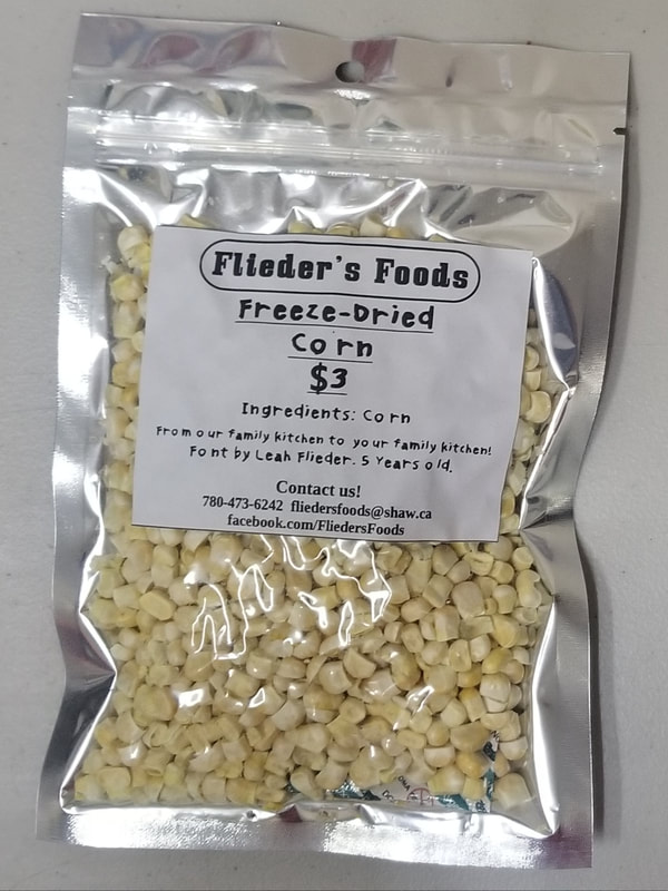Freeze dried corn kernels, in zip close mylar bag