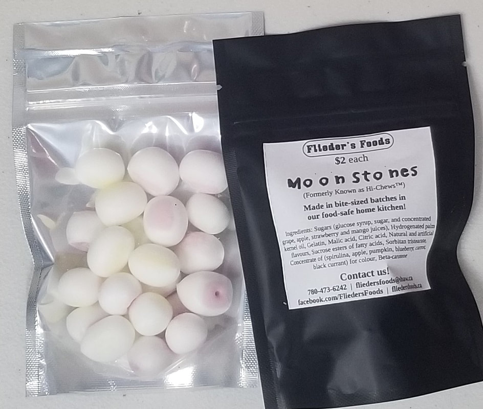 Moon Stones (formerly known as Hi-ChewTM candies before freeze drying), in zipper close Mylar bag