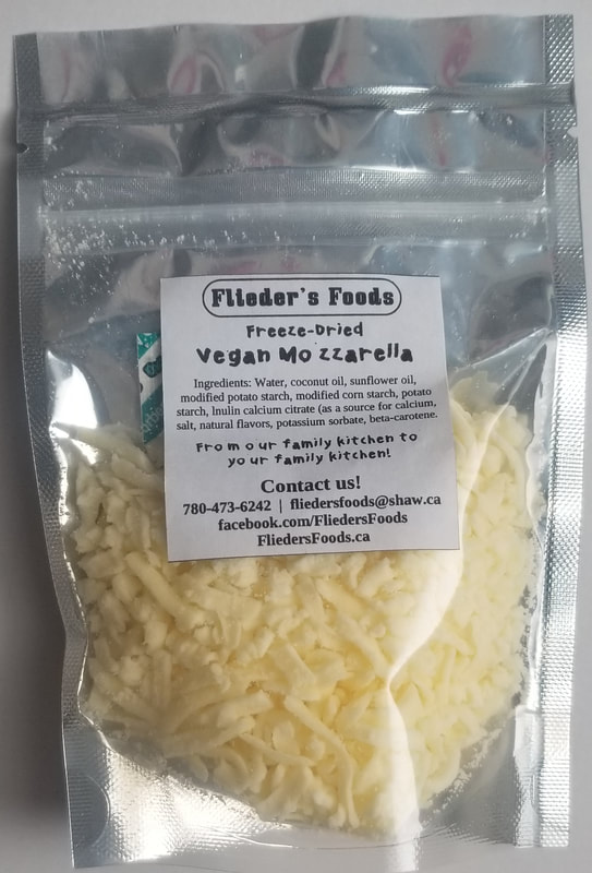 Freeze dried vegan mozzarella, in zip close mylar pouch