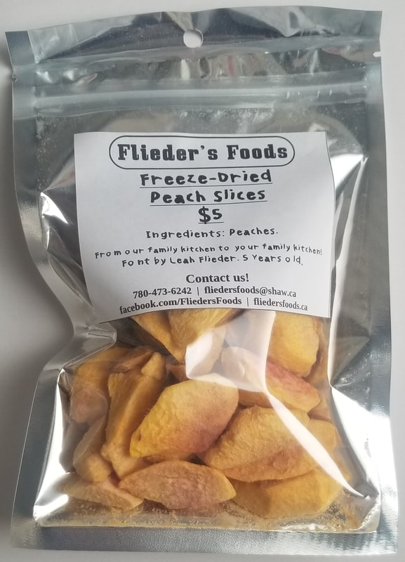 Freeze dried sliced peaches, one cup quantity in zipper close Mylar bag