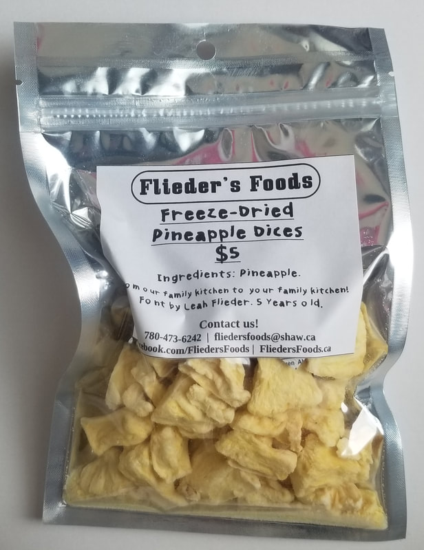 Freeze dried diced pineapple, in zip close mylar bag
