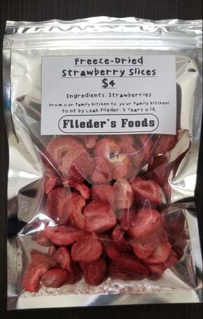 Freeze dried sliced strawberries, one cup quantity in zipper close Mylar bag